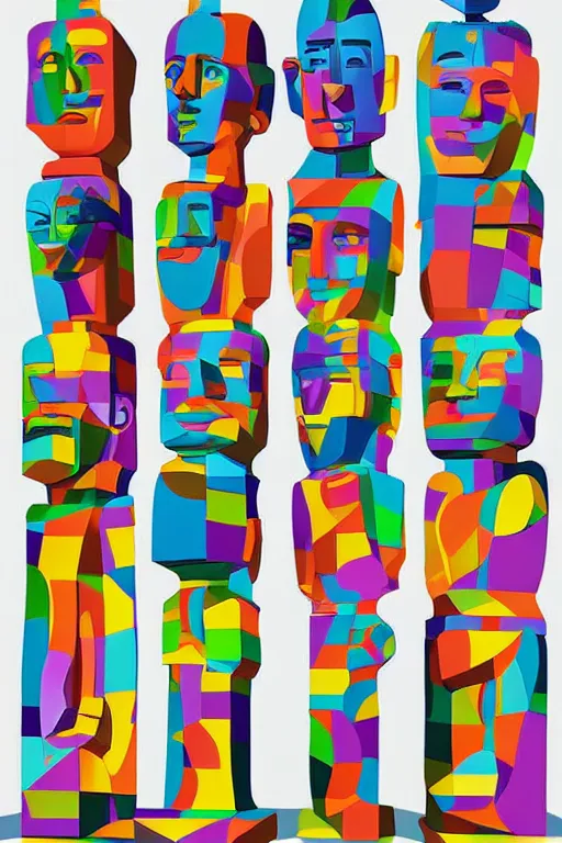 Image similar to cubist moai statue cutout digital illustration cartoon colorful beeple