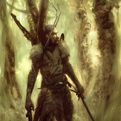 Image similar to archer elf in a forest, art by artem demura