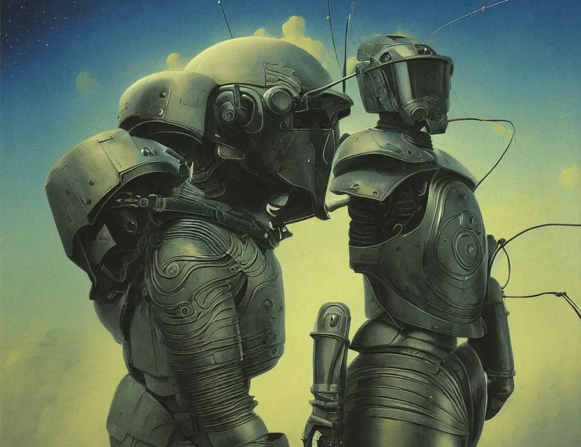 Image similar to a detailed portrait painting of a bounty hunter in combat armour and visor. cinematic sci-fi poster. Flight suit and wires, accurate anatomy. Samurai influence, knight influence. fencing armour. portrait symmetrical and science fiction theme with lightning, aurora lighting. clouds and stars. Futurism by moebius beksinski carl spitzweg moebius and tuomas korpi. baroque elements. baroque element. intricate artwork by caravaggio. Oil painting. Trending on artstation. 8k