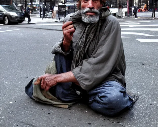 Image similar to a beautiful handsome homeless man in new york city. he is actually god in disguise.