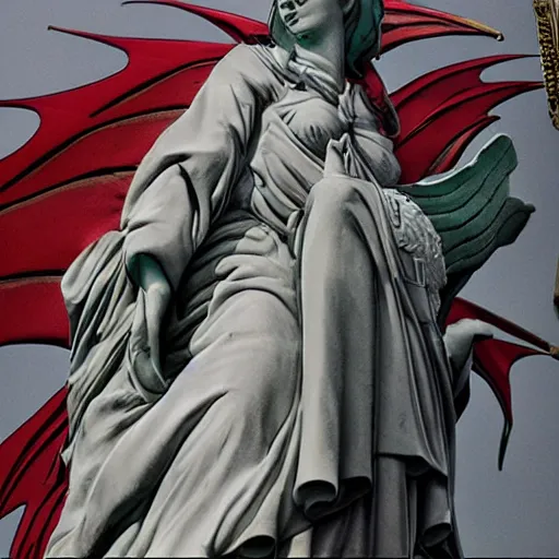 Image similar to Lady Liberty riding the red dragon 龙