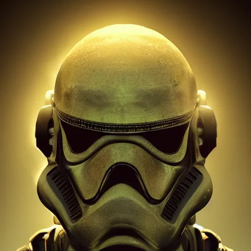 Image similar to portrait of an extraterrestrial trooper, looking scary, renaissance style, star wars character, volumetric lights, symmetry, headpiece, trending on artstation, sharp focus, leica, studio photo, intricate details, highly detailed