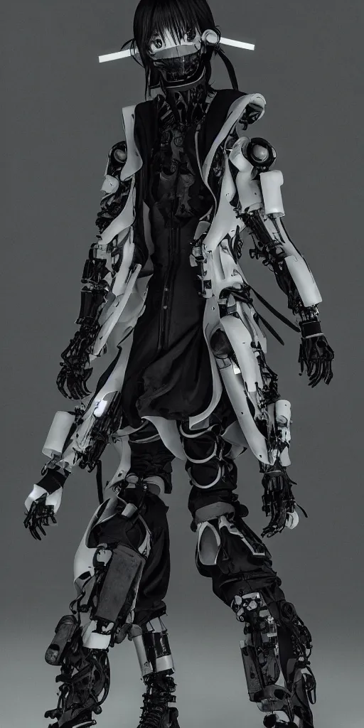 Image similar to healthgoth cyborg, dark techwear fashion, hyper realistic, tsutomu nihei, cryengine, 8 k, full character, toha heavy industries, rick owens, boris bidjan saberi