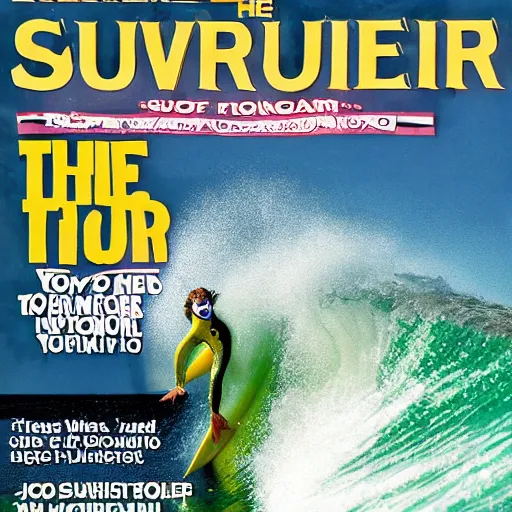 Image similar to the joker catching a wave, cover of surfer magazine, july 2 0 1 1