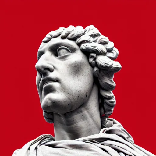 Image similar to a roman statue covered by red cloth that's blowing in the wind, digital art, concept art, cloth simulation with houdini, octane, redshift, 8 k