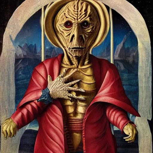 Prompt: Reptilian Space Pope, Far Future, Sci-Fi, Year 10,000, Renaissance Art