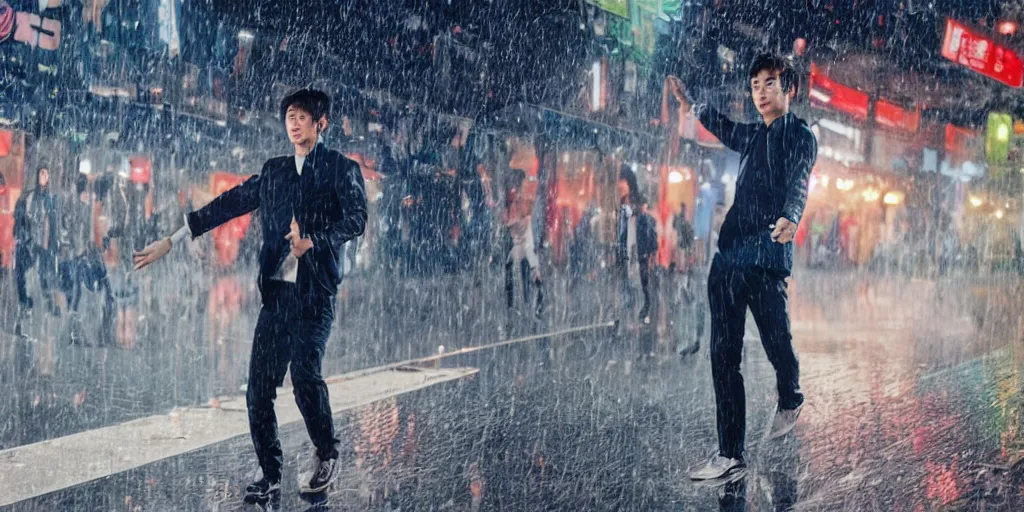 Image similar to i, Korea design team SUPERFICTION’ Nick dancing in the rain, 8k