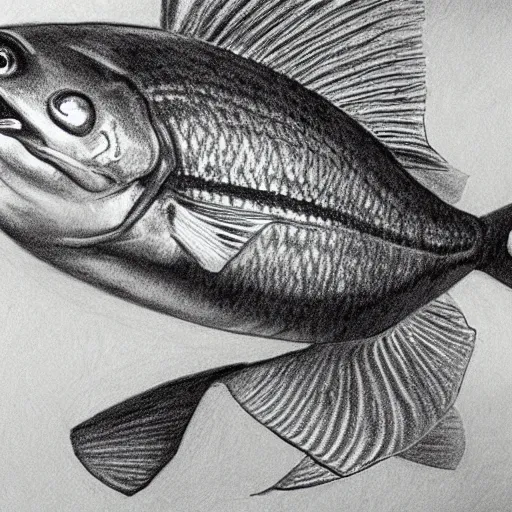 Prompt: pencil illustration of a fish, highly detailed