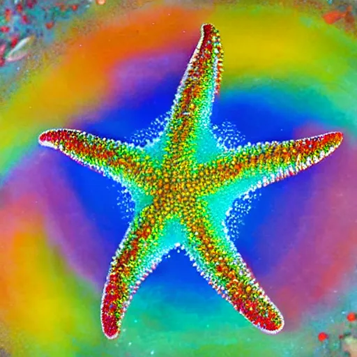 Prompt: rainbow cosmic talking starfish