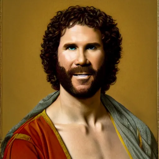 Image similar to Portrait of Will Ferrell as Jesus, heavenly vision, Jacques-Louis David, Musée du Louvre