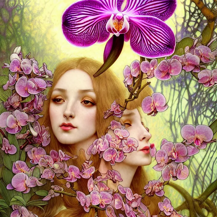 Image similar to psychedelic LSD animal, orchid, cherry blossom tree, mushrooms, diffuse lighting, fantasy, intricate, elegant, highly detailed, lifelike, photorealistic, digital painting, artstation, illustration, concept art, smooth, sharp focus, art by John Collier and Albert Aublet and Krenz Cushart and Artem Demura and Alphonse Mucha and Giuseppe Arcimboldo