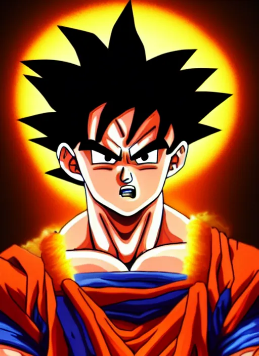 portrait of goku eating steak eggs and chips, | Stable Diffusion | OpenArt