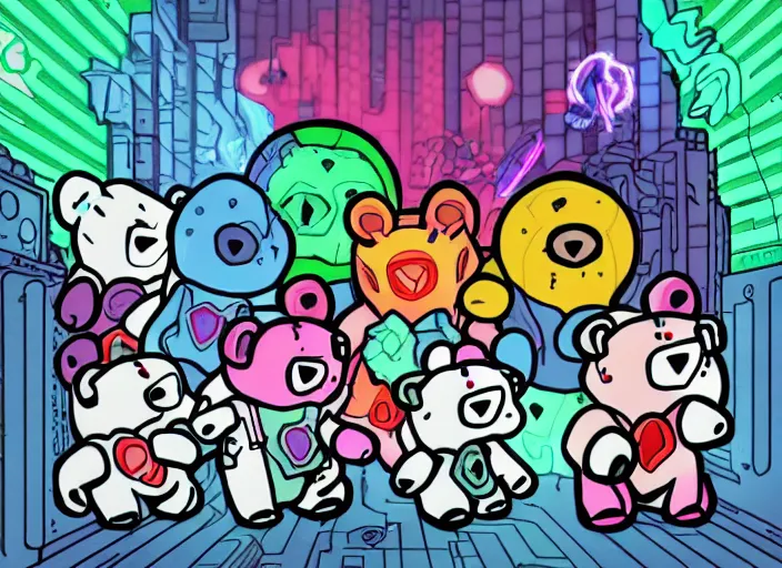 Prompt: cyberpunk care bears