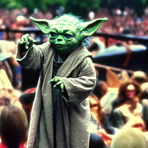 Image similar to yoda performing at woodstock