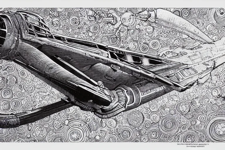 Image similar to risograph artwork of a biomechanical submarine underwater by Moebius and Alex Ross, intricately deteailed, trending on artstation