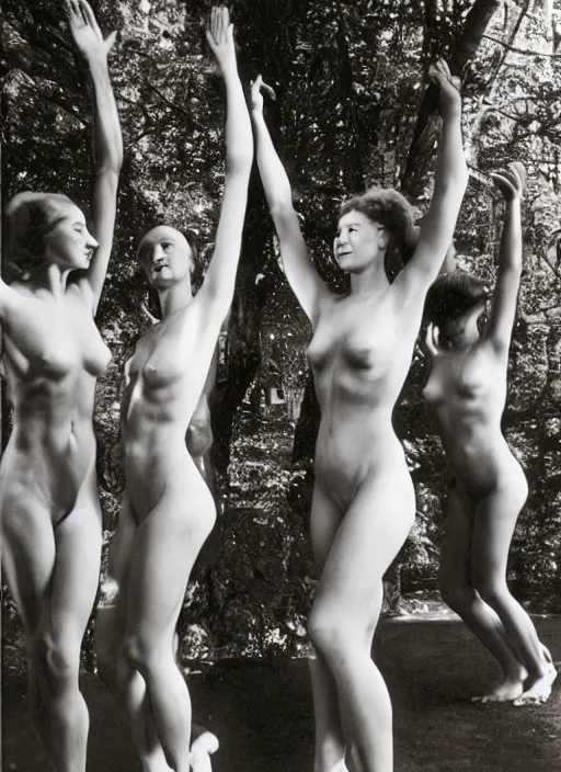 Image similar to hyper detailed bright photograph of gorgeous dancing ladies by imogen cunningham, color, dslr