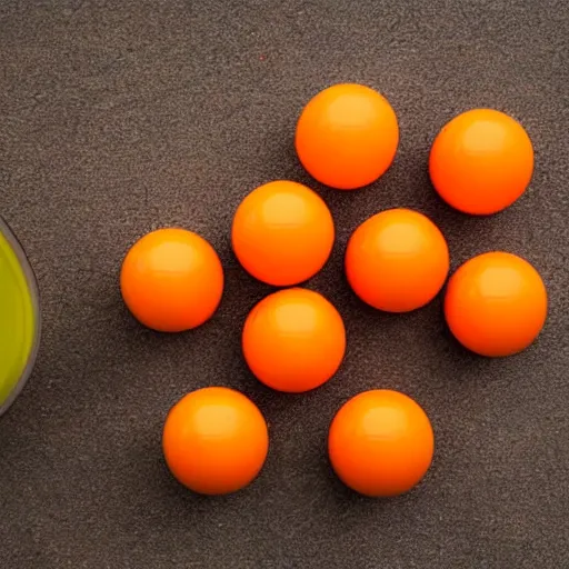 Image similar to we're careful about orange ping pong balls because people might think they're fruit