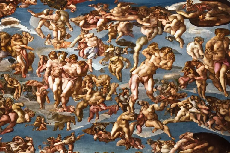 Prompt: sistine chapel painting of 2 aliens