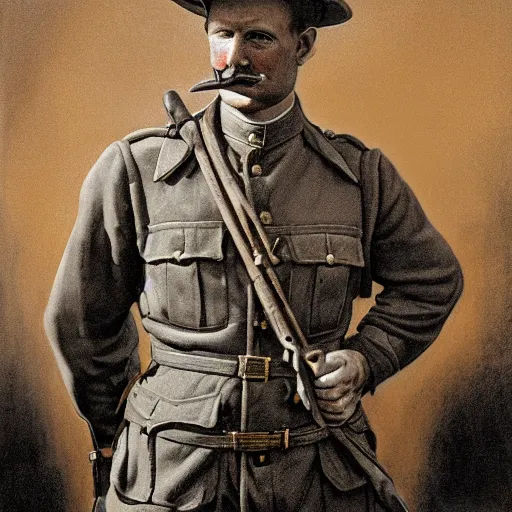 Image similar to a detailed photorealistic sepia - toned color portrait painting of a 1 9 1 7 worried clean - shaven british lieutenant in detailed field gear wearing a finely - detailed pith helmet in wadi rum, ultra realistic, intricate details, atmospheric, dark, horror, brooding, highly detailed, by clyde caldwell