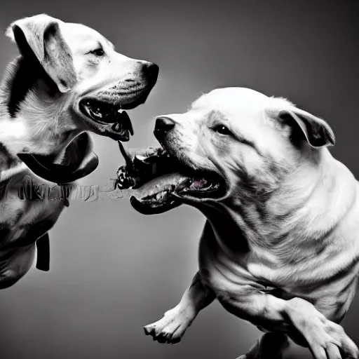 Image similar to vicious dogs fighting, black and white, highly detailed, communist, space, futuristic, hyper real