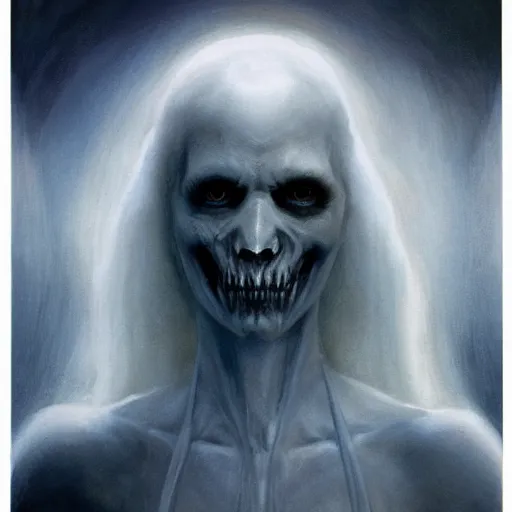 Image similar to head and shoulders portrait of a ghostly, shadowy, spectral wraith portrayed by gwynneth paltrow, d & d, fantasy, greg rutkowski, frank frazetta, alexandre chaudret, boris vallejo, michael whelan, miro petrov, hr giger, magali villeneuve, donato giancola