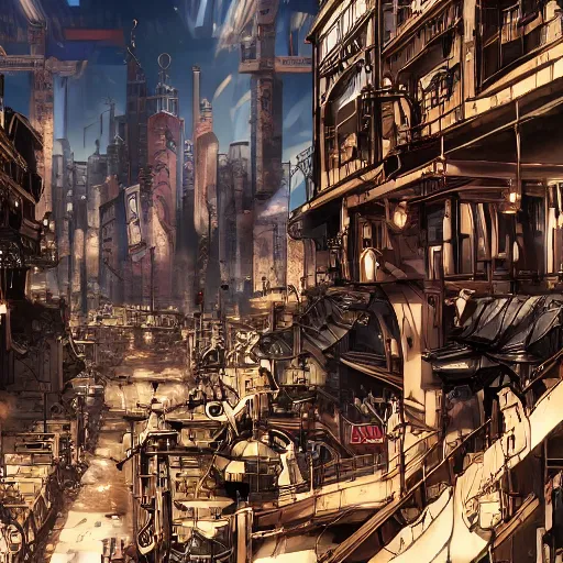 Prompt: screenshot from an anime, hd, artstation, sci-fi, anime in a steampunk city