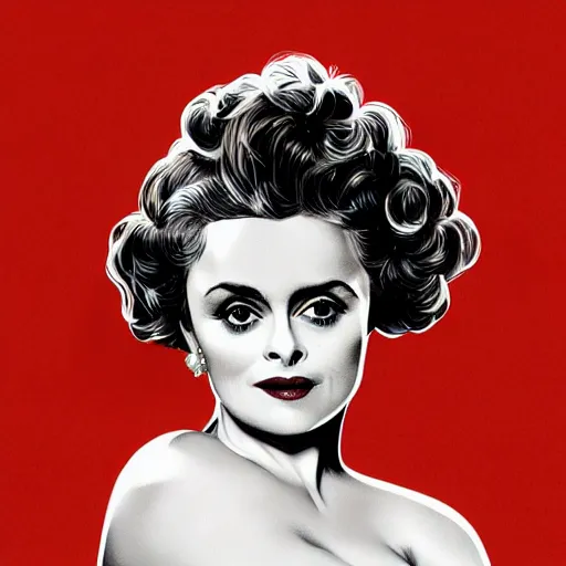 Image similar to pin-up Helena Bonham Carter, 50’s style, illustration, highly detailed, digital painting, concept art