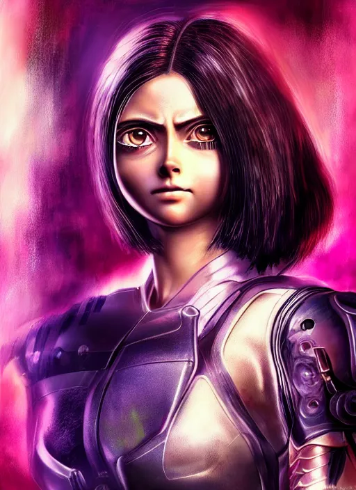 Image similar to Alita Battle Angel, digital painting, cyberpunk, aesthetic, faded, full body portrait, hyper realistic render, 8k