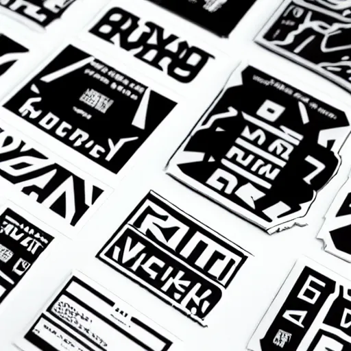 Image similar to black on white graphic design stickers in style of david rudnick, eric hu, y 2 k, brutalism