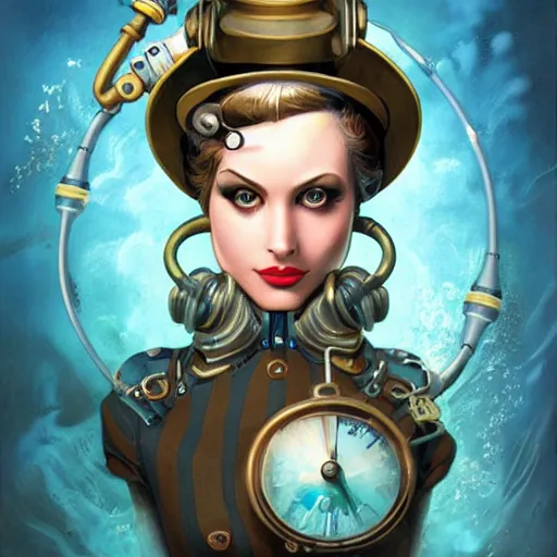 Image similar to lofi steampunk bioshock underwater portrait, Pixar style, by Tristan Eaton Stanley Artgerm and Tom Bagshaw.