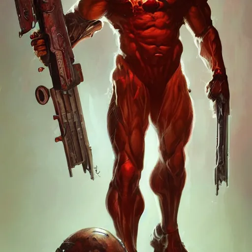 Image similar to doom eternal, mutant, tubes fused with the body, front view, painted by stanley lau, painted by greg rutkowski, painted by stanley, artgerm, masterpiece, digital art, trending on arts