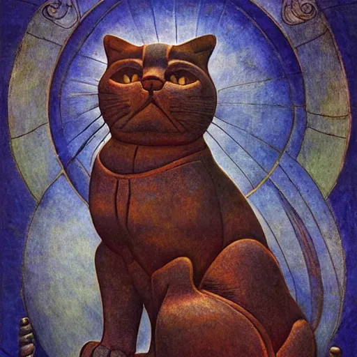 Image similar to cloisonne cat sculpture from a lost civilization, by annie swynnerton and diego rivera and nicholas roerich and jean delville and charlie bowater, symbolist, dramatic lighting, god rays, art brut, rich colors, smooth sharp focus, extremely detailed, adolf wolfli and ( donato giancola and bilibin )