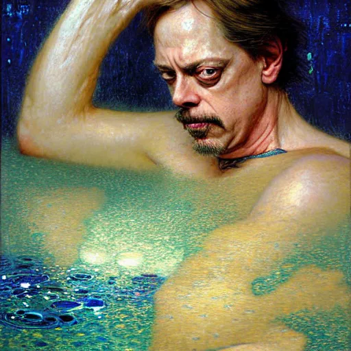 Image similar to portrait of steve buscemi in a bath tub. shadowrun furaffiniy cyberpunk fantasy highly detailed painting by gaston bussiere craig mullins jc leyendecker gustav klimt artgerm greg rutkowski john berkey, bergey, craig mullins, ruan jia, raymond swanland, jeremy mann, tom lovell, alex malveda