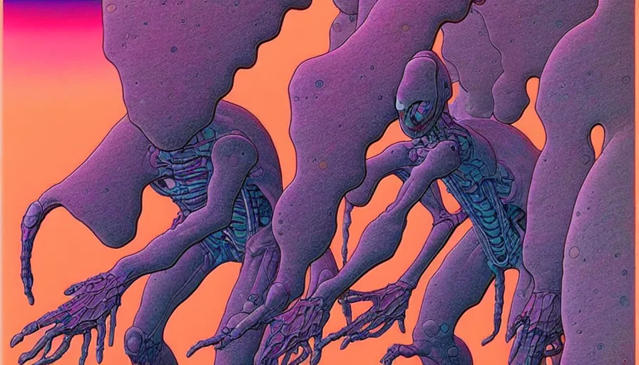 Image similar to ( ( ( ( a humanoid creature from another planet. ) ) ) ) by mœbius!!!!!!!!!!!!!!!!!!!!!!!!!!!, overdetailed art, colorful, artistic record jacket design