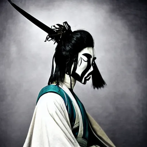 Image similar to a samurai warrior made of smoke, mystical magical :: by tim burton