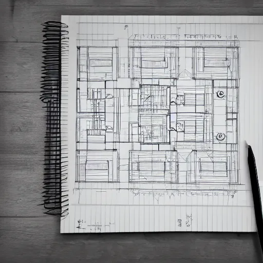 Image similar to floor and lighting plans, sketches, blueprints, realistic, 8 k,