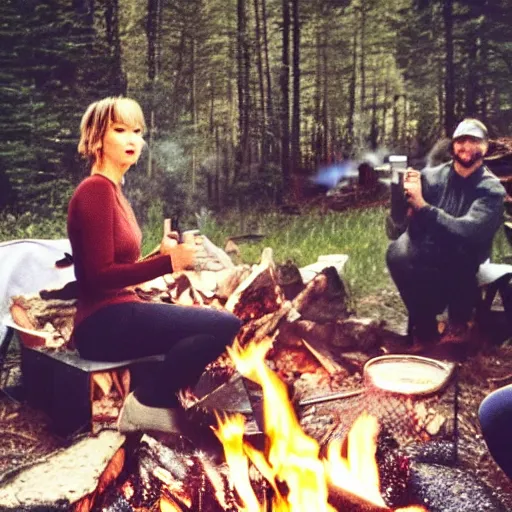 Image similar to polaroid shot of jennifer lawrence smoking at a campfire