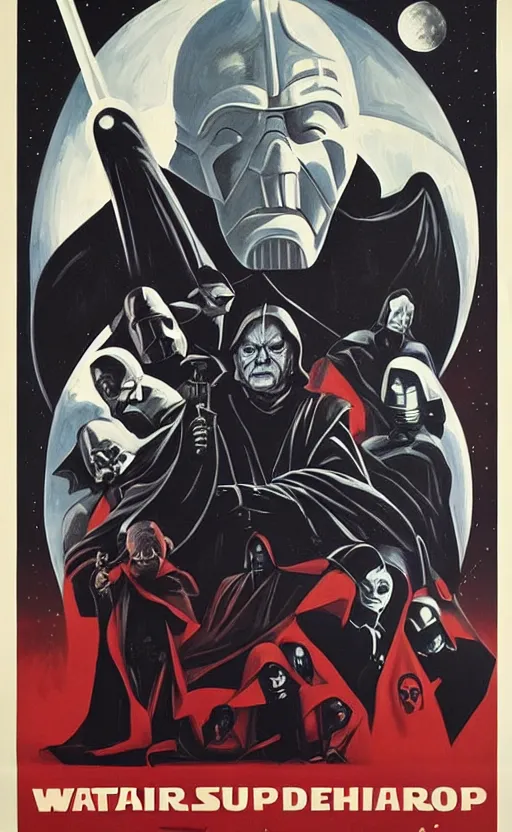 Prompt: a propaganda poster for the galactic empire in star wars, featuring the emperor palpatine, sidious, as a shadow