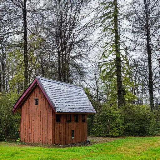 Prompt: a small house with trees in the background, germanic style