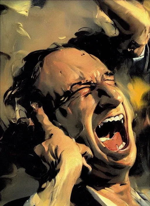 Image similar to saul goodman, screaming, painting by phil hale, francisco goya,'action lines '!!!, graphic style, visible brushstrokes, motion blur, blurry