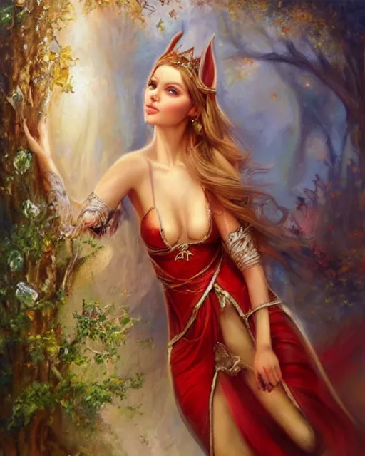 Image similar to a beautiful elf princess, oil painting, by laura sava