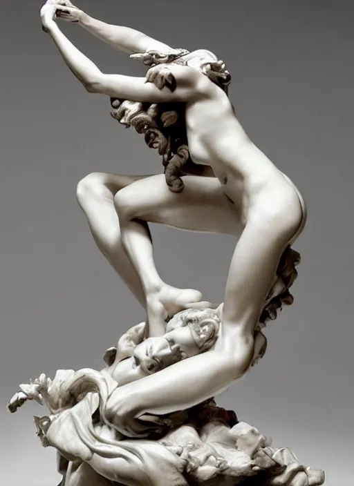 Prompt: a dramatic scene of a succubus statue sculpted in polished opala by Bernini