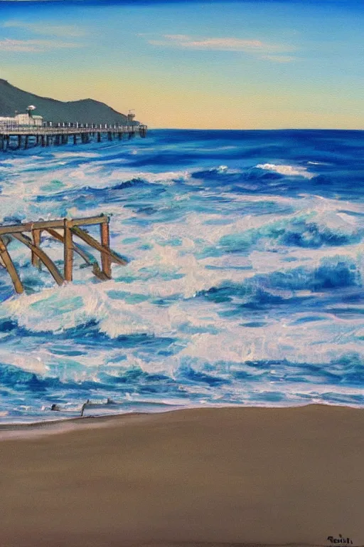 Image similar to bob ross painting of santa monica pier