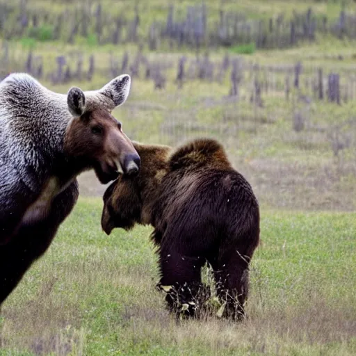 Image similar to moose fighting a brown bear