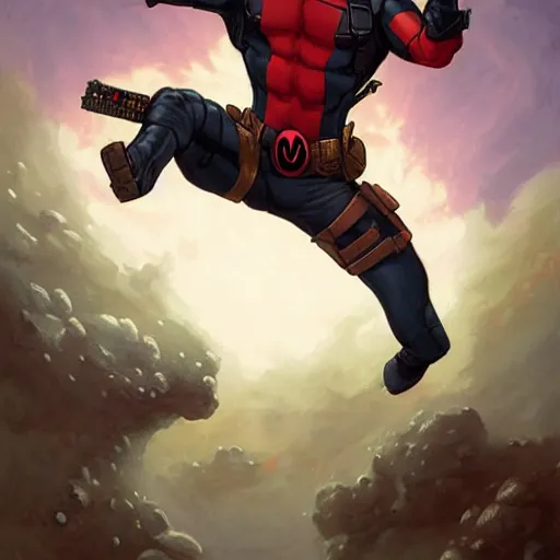 Prompt: deadpool fighting deapool on the moon, art by Peter Mohrbacher