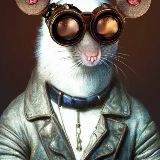 Image similar to a rat with steampunk googles, by Guillaume Seignac