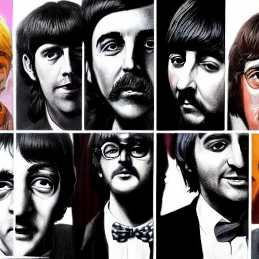 Image similar to the beatles except they're all mr. blobby hyperrealism photo - realistic by james gurney artstation 8 k