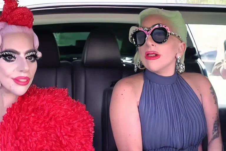 Prompt: lady gaga and judy in garland carpool karaoke, trending on youtube, highly realistic, highly detailed, high resolution, 8 k 4 k,