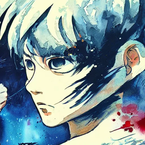 Image similar to vintage movie poster art for akira by trending pixiv fanbox, watercolor, style of makoto shinkai takashi takeuchi yoshiyuki and agnes cecile 4 k concept art