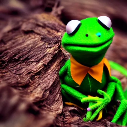 Prompt: very very very very cute baby Kermit the Frog, portrait, pixar style, forest background, cinematic lighting, award winning creature portrait photography